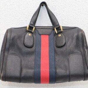 GUCCI Calfskin Vintage Web Medium Boston - Black